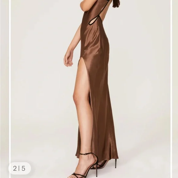Bec and Bridge Kehlani Elegant Brown Satin Gown with Slit - Picture 3 of 5